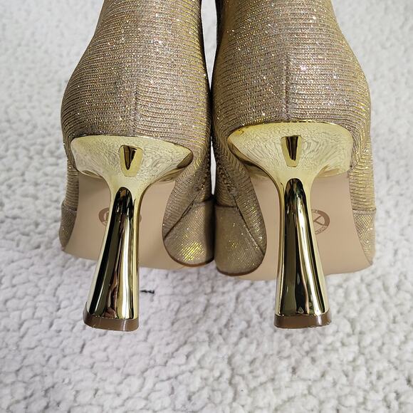 Michael Kors Clara Glitter Chain-Mesh Heeled Ankle Boot Gold size 8 - Picture 3 of 6